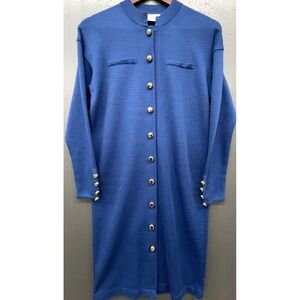 Vtg Liz Claiborne Sweater Dress S Blue Wool Blend Gold Buttons Classic Preppy